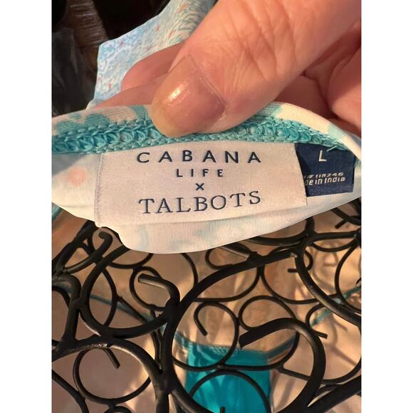 CABANA LIFE x TALBOTS Teal Coral Pink 2-Piece Tankini Swimsuit Size Large UV Pro - Picture 3 of 10